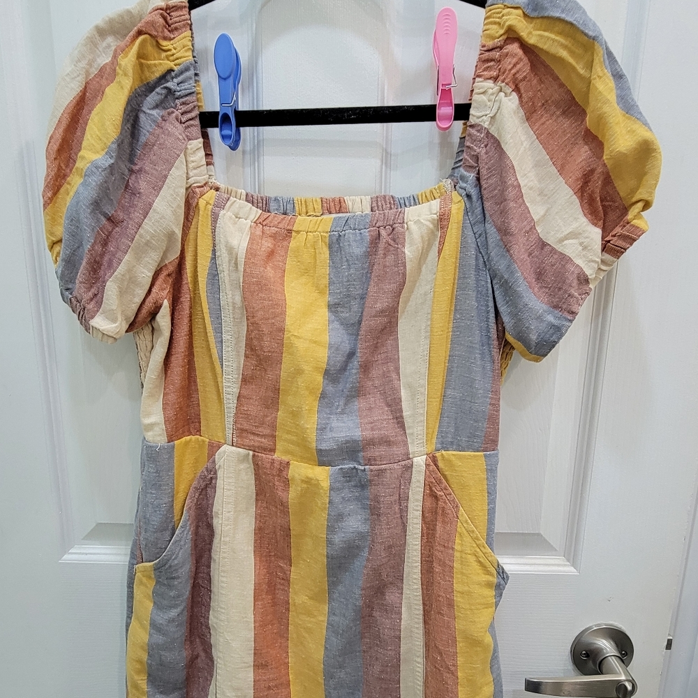 American Eagle Rainbow Stripe Puff Sleeve Mini Dress